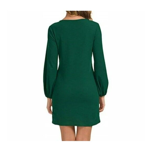 R Vivimos women's mini dress, size L, Olive Green, with front bow, puffed textur - Picture 2 of 13